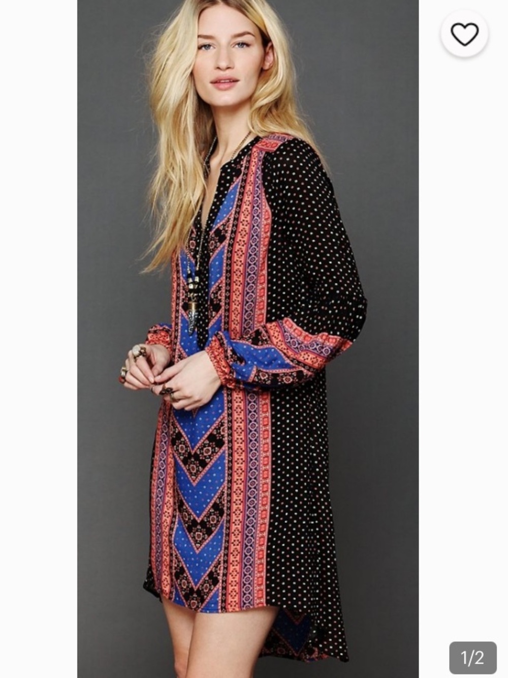 Free People Peacemaker Aztec print Hi-lo Boho Mini Dress